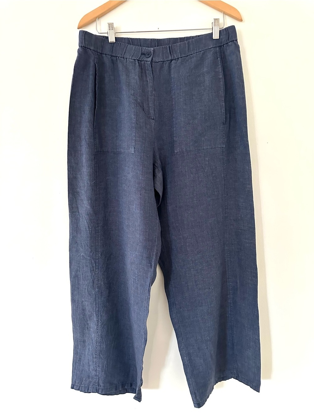 Eileen Fisher Navy Blue Wide-Leg Linen Trousers